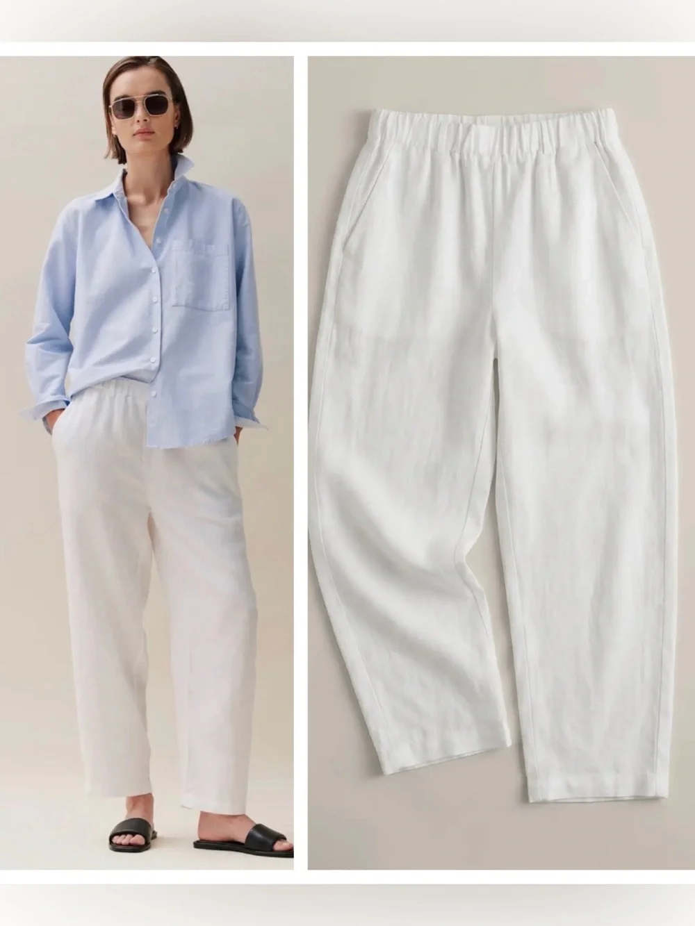 Quince 100% European Linen White Pull-On Pants Size M 8875